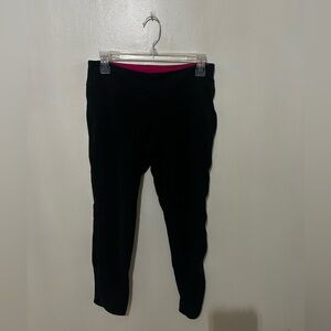 LADY FOOT LOCKER | Black Leggings with a Hot Pink Waistband, Size Small